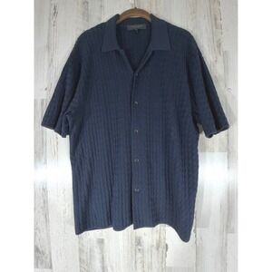 Rag & Bone Mens Textured Knit Button Up Shirt Medium Navy Blue Organic Cotton